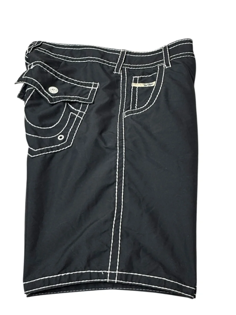 True Religion Men’s Black Swim Trunks White Stitching